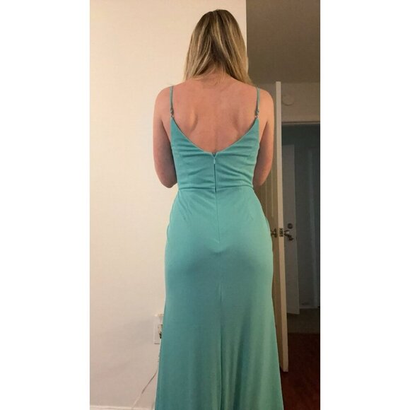 Azazie Women's Jade Blue Maxi Bridesmaid Slit Sleeveless Dress Size 6 - Picture 7 of 7